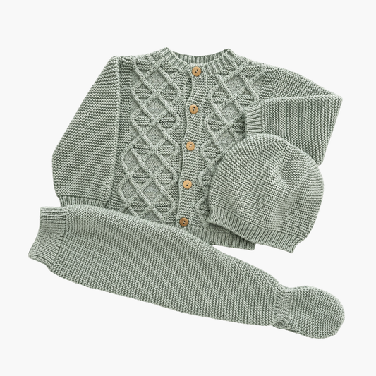 Conjunto de Malha para Bebé com Gorro Verde Sálvia LOLO