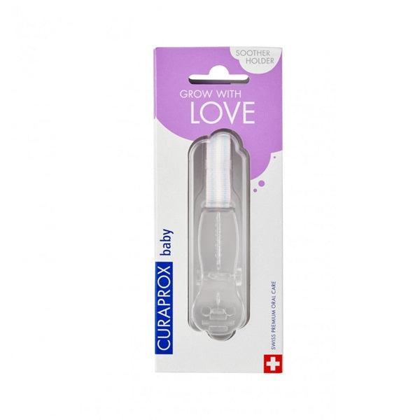 Suporte de chupeta Curaprox Baby coral transparente