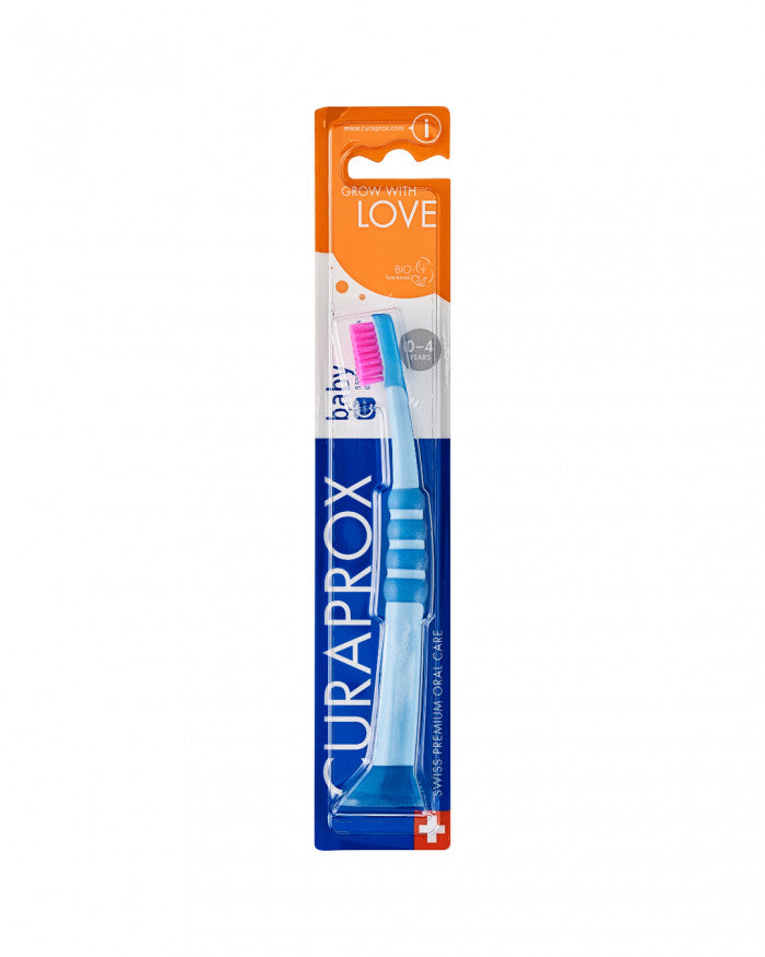 Escova de dentes Curaprox para bebé azul e rosa, vista 3