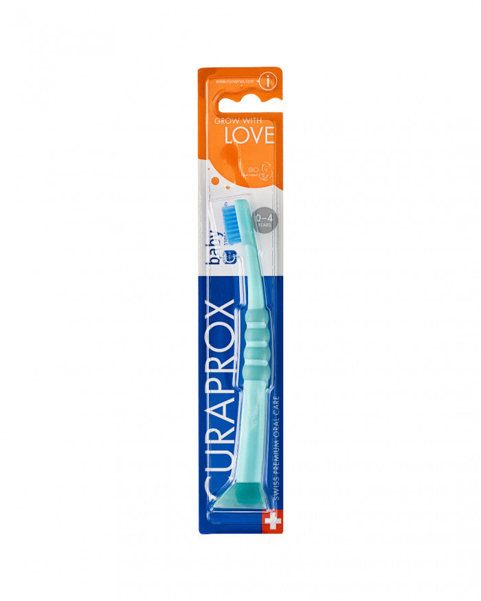 Escova de dentes Curaprox para bebé verde e azul, vista 3
