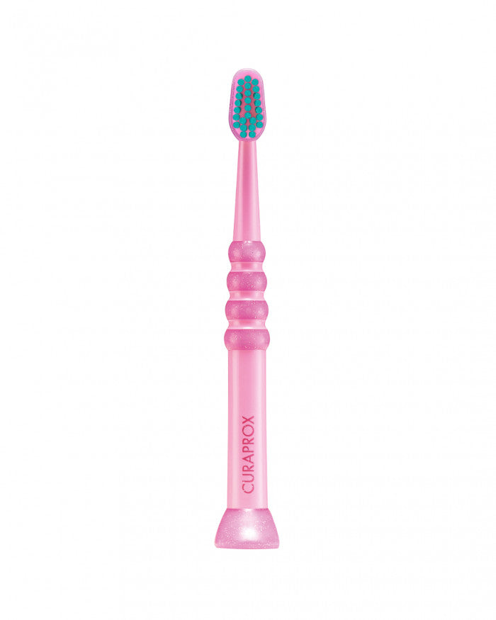 Escova de dentes Curaprox para bebé rosa e verde