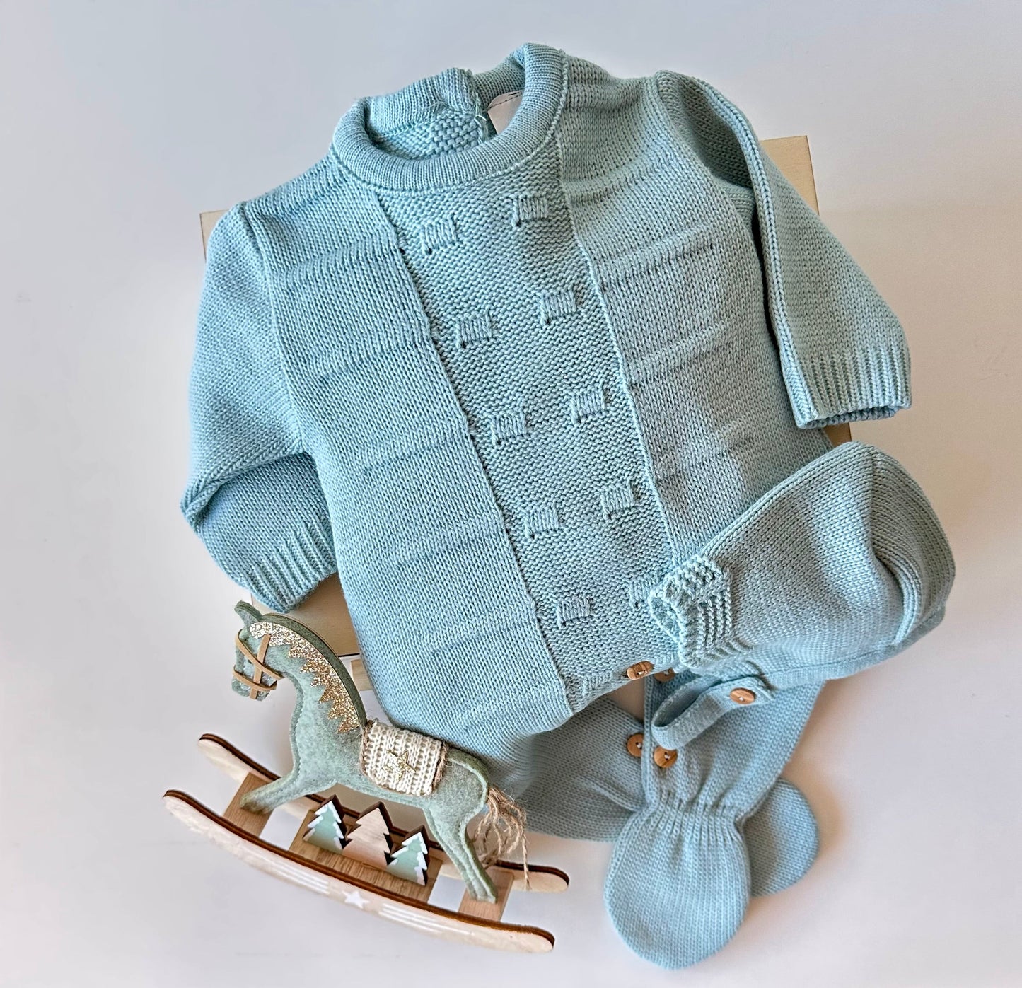 Babyset aus Trockengrünem Strick, 2-teilig, 100 % Baumwolle