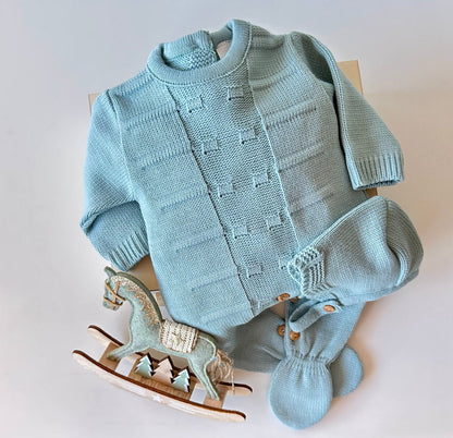 Babyset aus Trockengrünem Strick, 2-teilig, 100 % Baumwolle