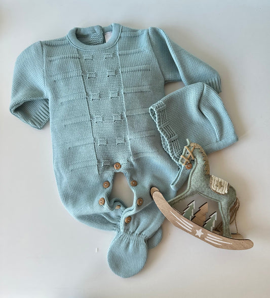 Babyset aus Trockengrünem Strick, 2-teilig, 100 % Baumwolle