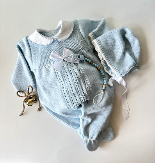 Babyset aus Strick, Babyblau, 2-teilig, 100 % Baumwolle