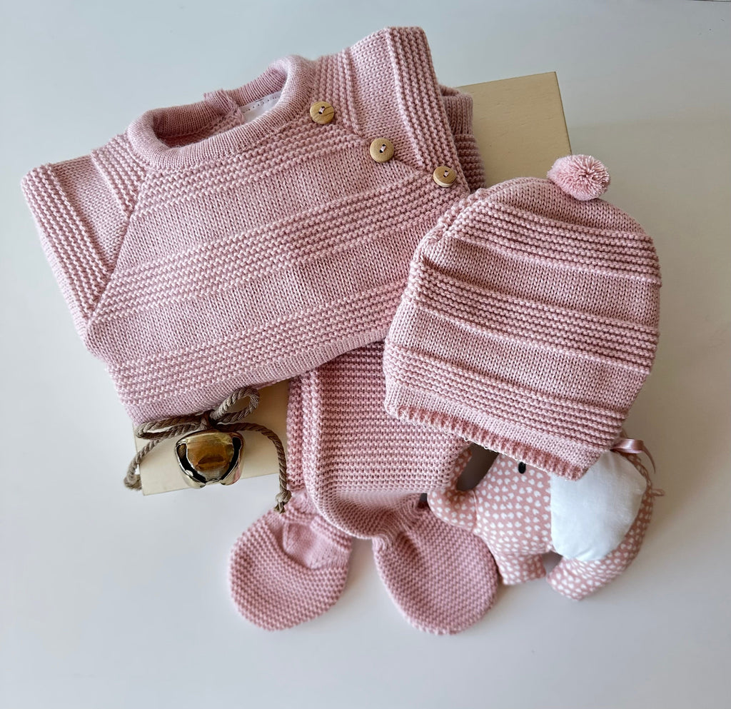 Conjunto de bebé em malha rosa velho de 3 peças, vista 3