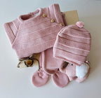 Conjunto de bebé em malha rosa velho de 3 peças, vista 3