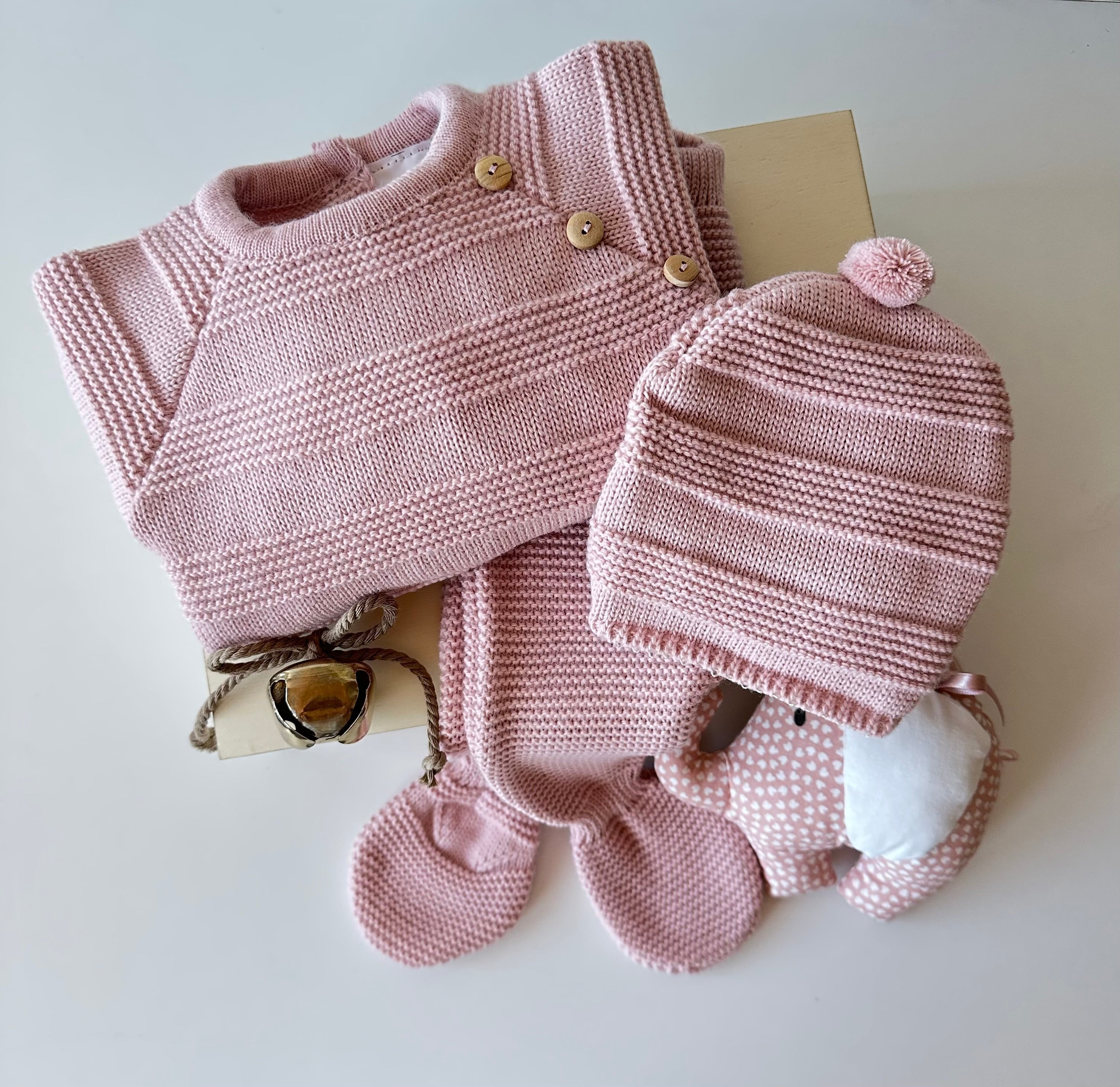 Conjunto de bebé em malha rosa velho de 3 peças, vista 3