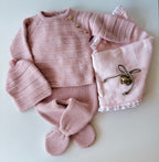 Conjunto de bebé em malha rosa velho de 3 peças em algodão