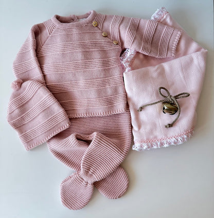 Conjunto de Bebé em Malha Rosa Velho 3 Peças 100% Algodão