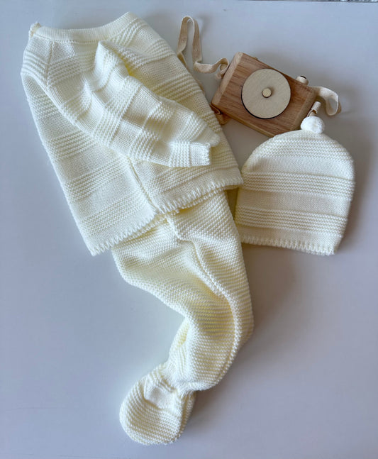 Conjunto de Bebé em Malha Pérola 3 Peças 100% Algodão